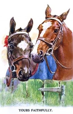 Horses Yours Faithfully Cotton Crazy Quilt Block Multi Sizes