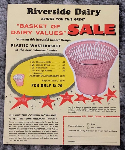Dairy Advertisement Sheet 1950s Vintage Original Riverside Grocery Store Promo