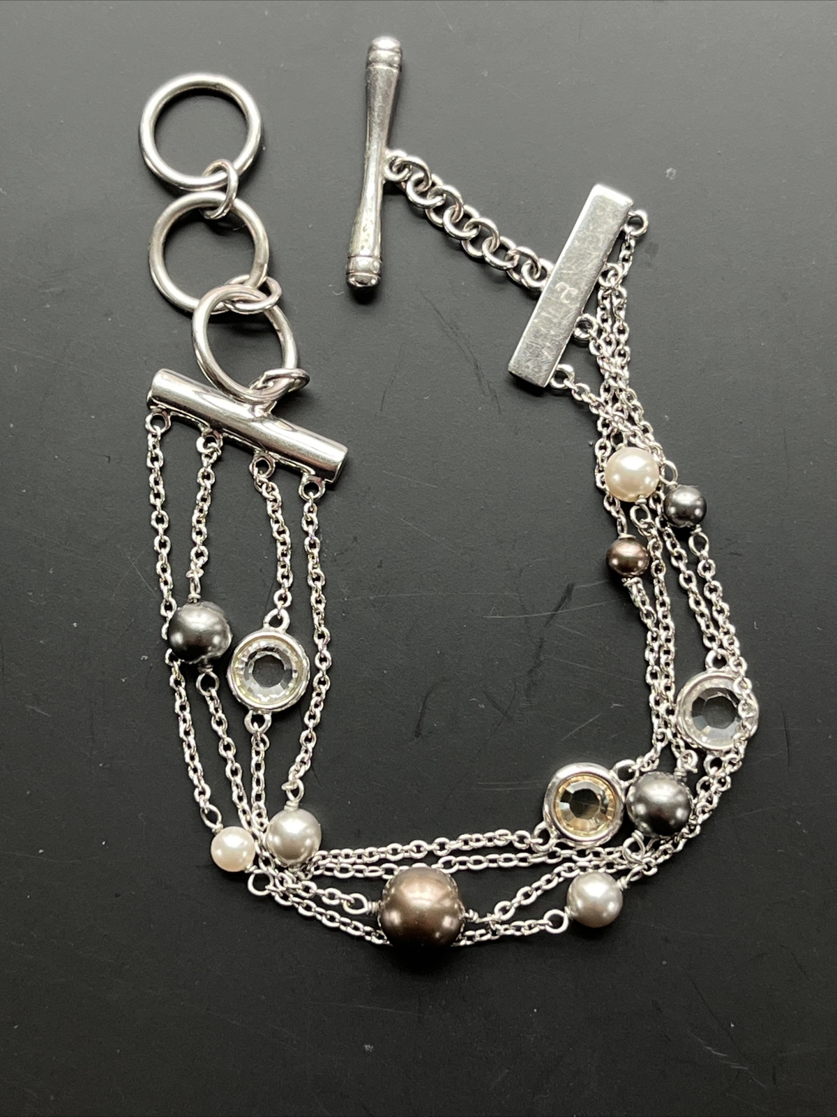 Lia Sofia 4 Strand Silver Bracelet Gemstones Togg… - image 10