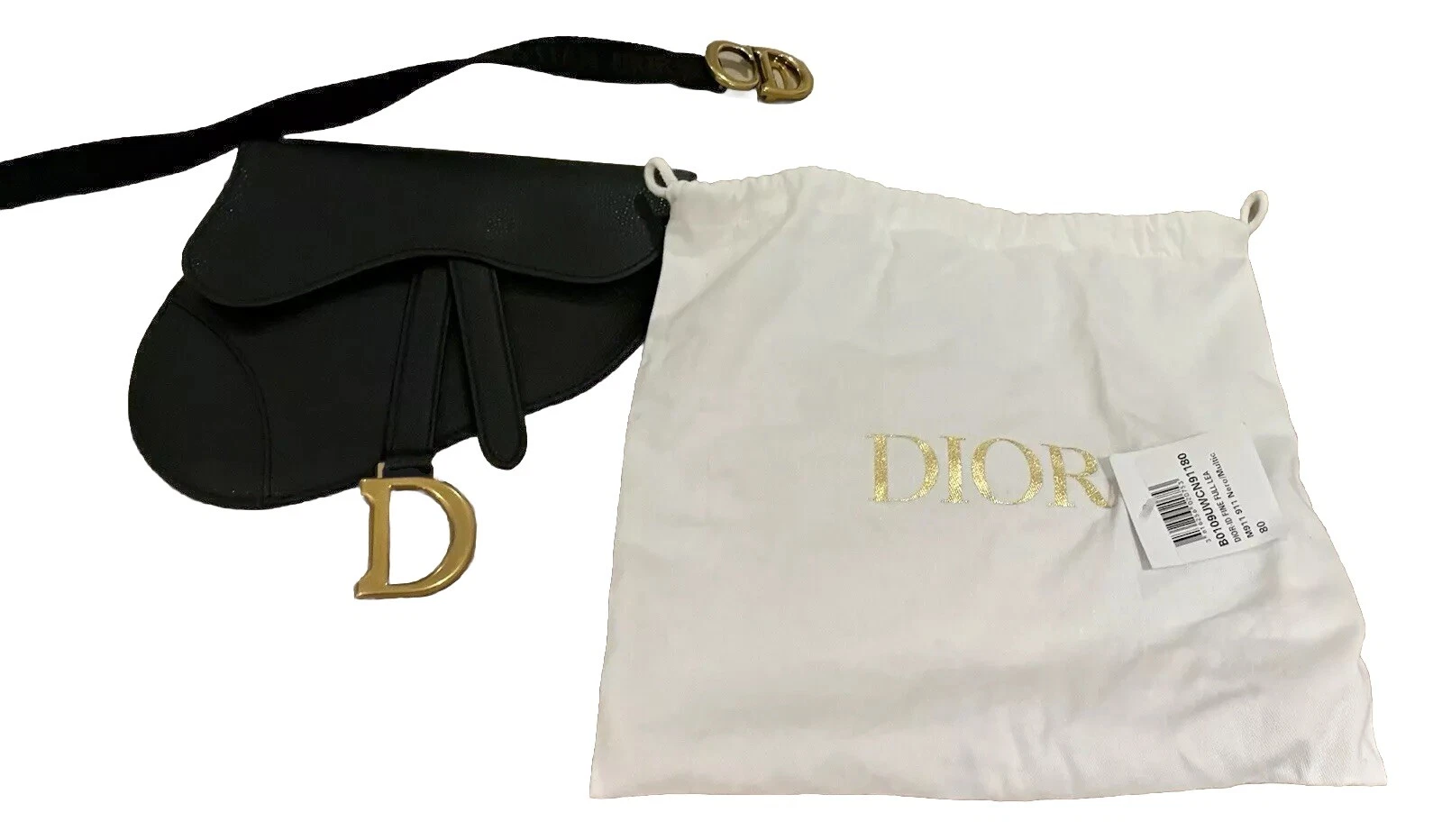 Sac pochette ceinture selle Christian Dior en cuir grainé noir et quincaillerie dorée
