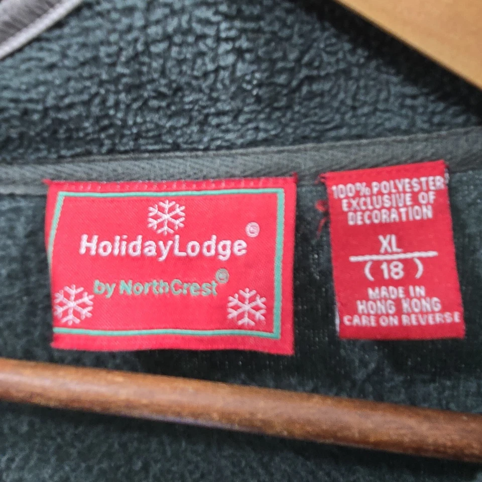 Christmas Sweater Womens XL Green Cardigan 90s Vtg Pointsettia Holly Jacket  - Image 3 of 4