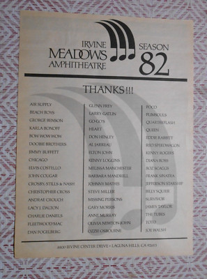 Irvine Meadows Amphitheatre 1982 Short Print Poster Type Ad Promo Advertisement