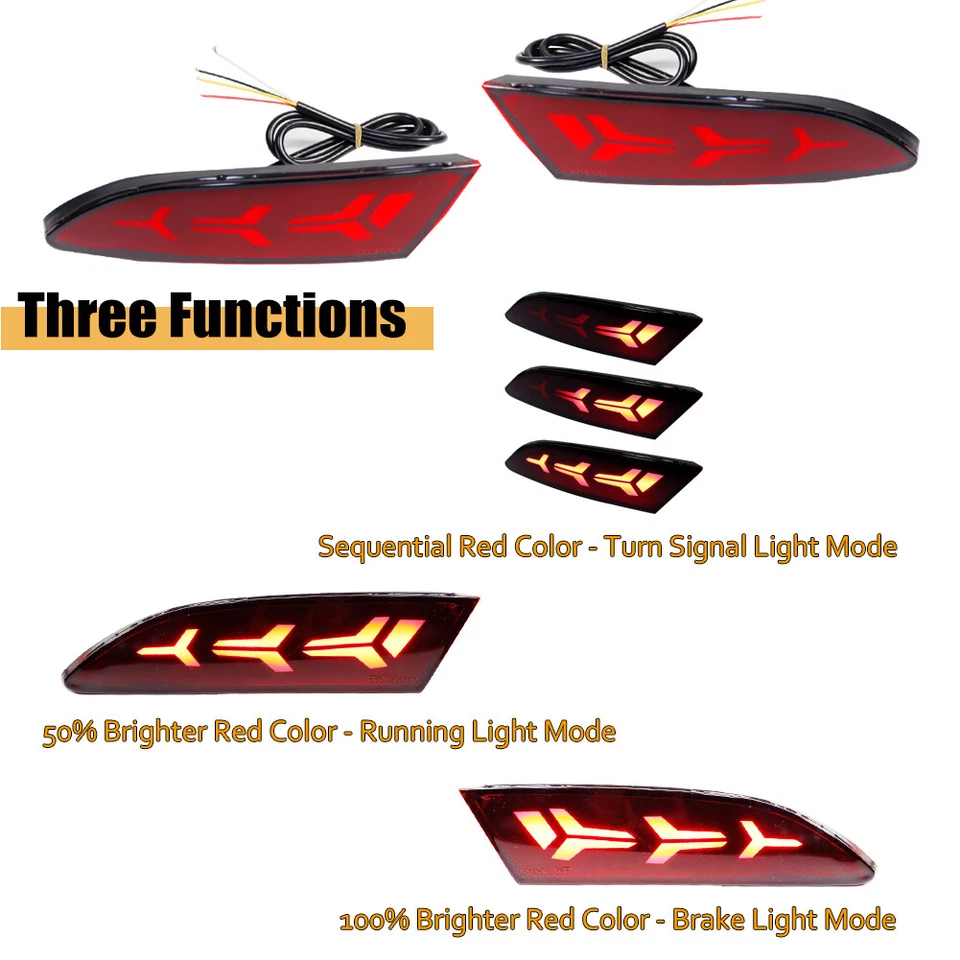LED Rear Bumper Reflector Tail Brake Signal Lights For 2012 2013 2014 Ford Focus - Image 2 of 4