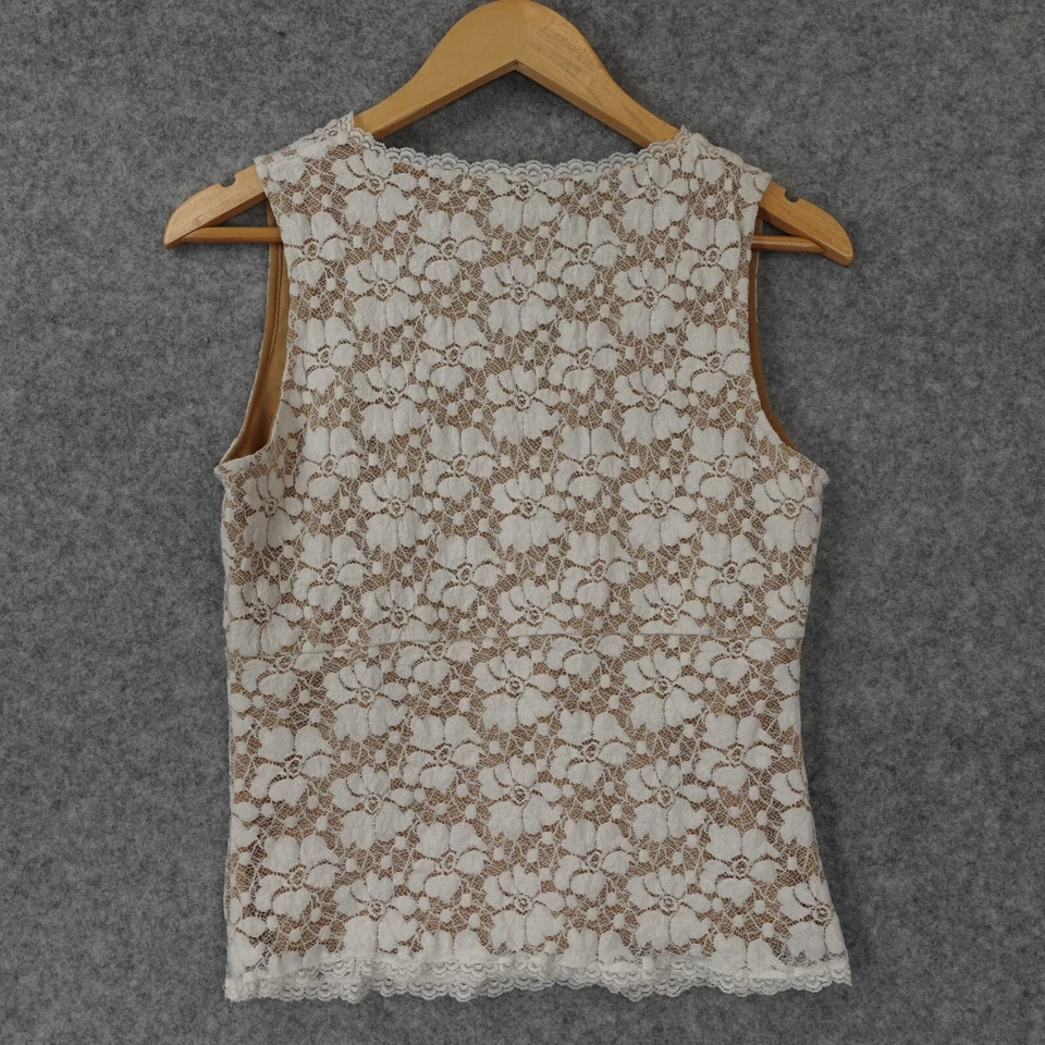 Chic Floral Lace Tank Top Women XS White Crop Stretch Y2k KATHLEEN KIRKWOOD - Image 2 of 4