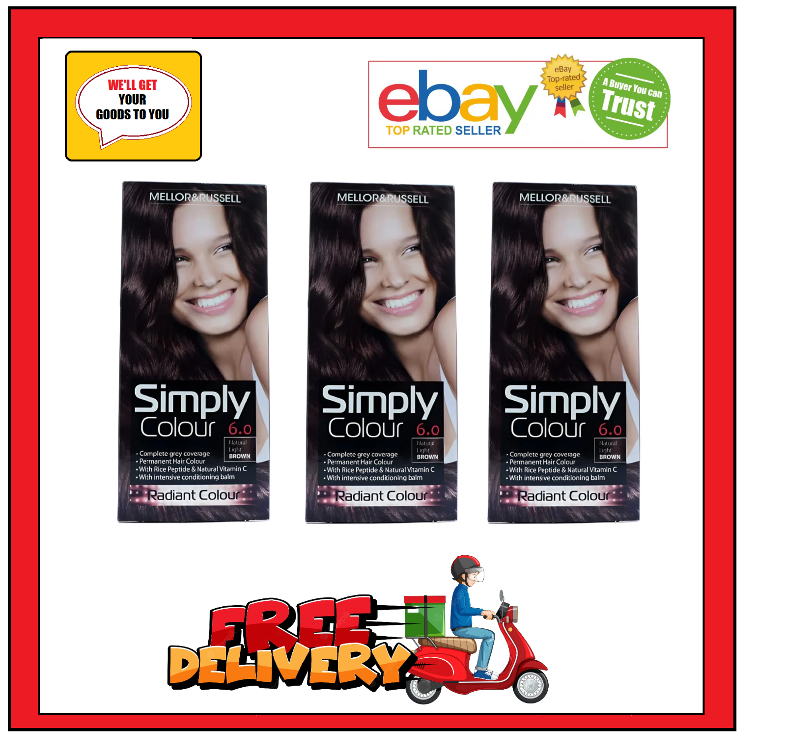 3x Mellor & Russell Simply Colour Permanent Hair Colour. Natural Light Brown