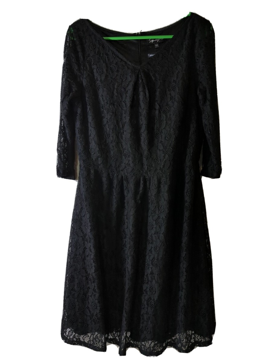 Vintage Spiegel Women's Black Lace Dress Floral Lined Knee Length Size 10  Aline | eBay