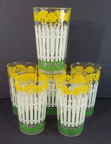 Vintage Juice Glasses Tumblers MCM Floral Garden Spring Summer 8oz Set of 6