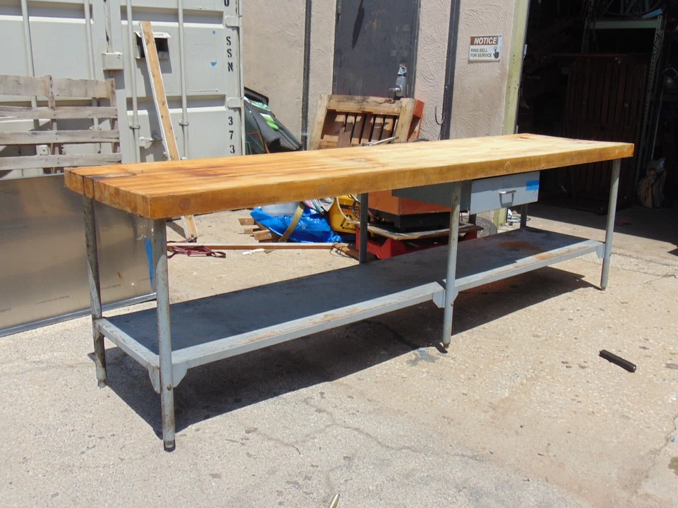 Mesa de estación de trabajo de acero inoxidable isla bloque chef industrial de colección 120x30 Foto 4 de 4