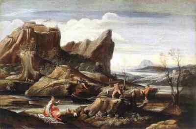 A4 Druck Carracci Antonio Landschaft mit Badegästen