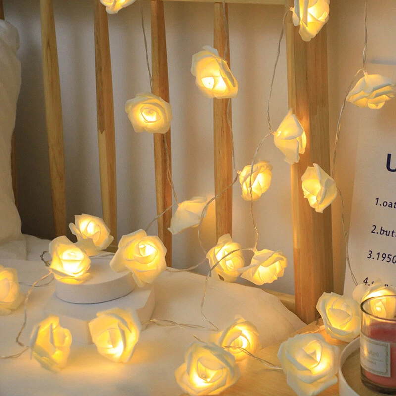40 LED Rose Flower Fairy Lights String Wedding Indoor Outdoor Christmas Decor - Image 4 of 4