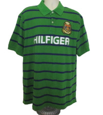 Vintage 1990's Tommy Hilfiger Polo Green  Blue Strip Logo XXL Custom Fit Shirt