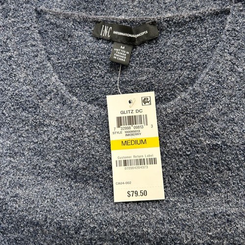 INC Sweater Womens Medium Blue InkBerry Wool Blend Crew Neck Puff Sleeve - Picture 8 of 12