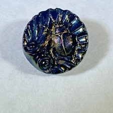 Vintage BEETLE & SHELL Iridescent Carnival Luster Black Glass Button