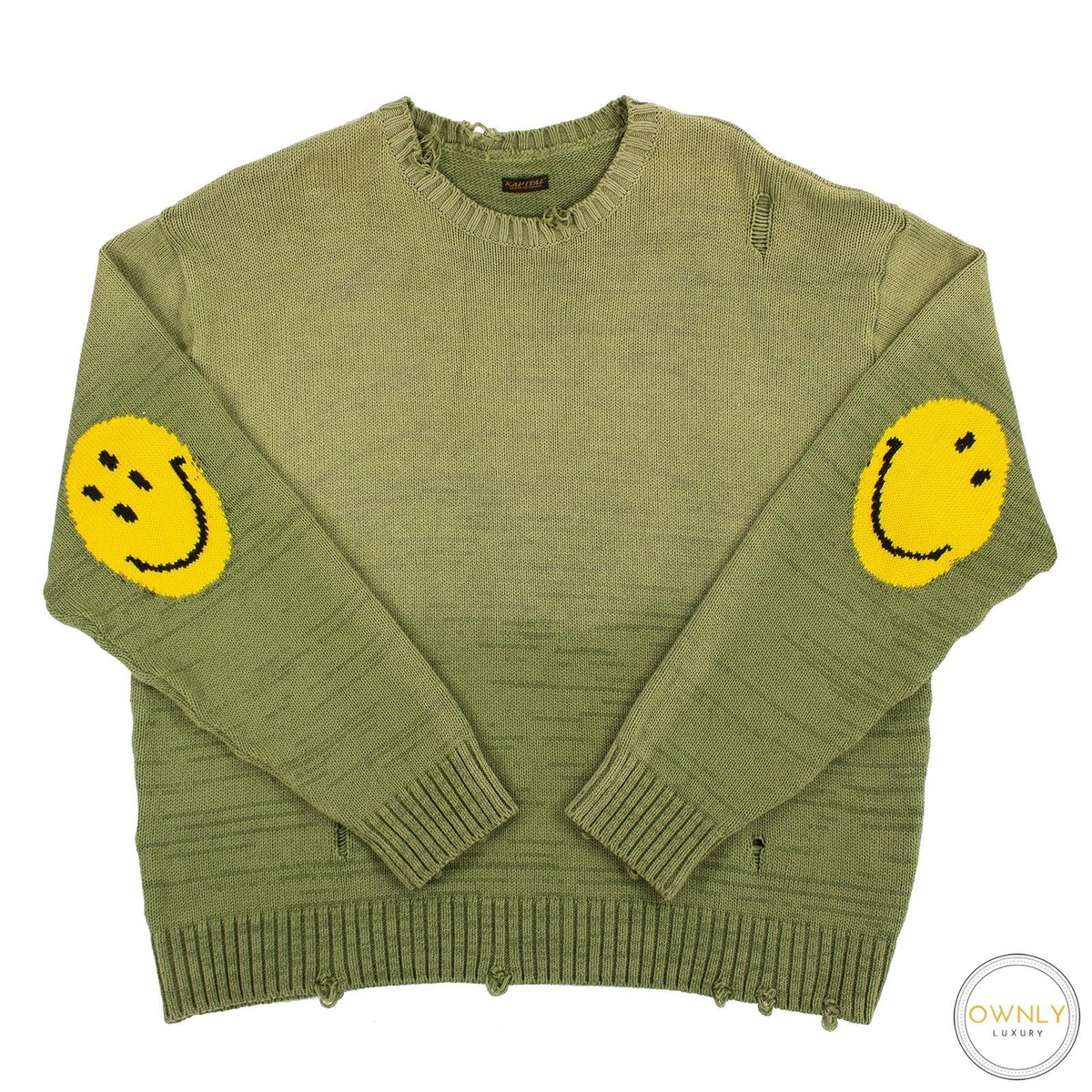 トップス Kapital Waffle Crew Sweatshirt KAPITAL ECO Waffle Big Crewneck in Green | SVD USA