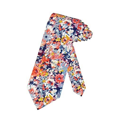 Mens Tie Watercolor Floral Necktie,Fun Floral Flower Print Woven Slim Neck - Picture 1 of 7