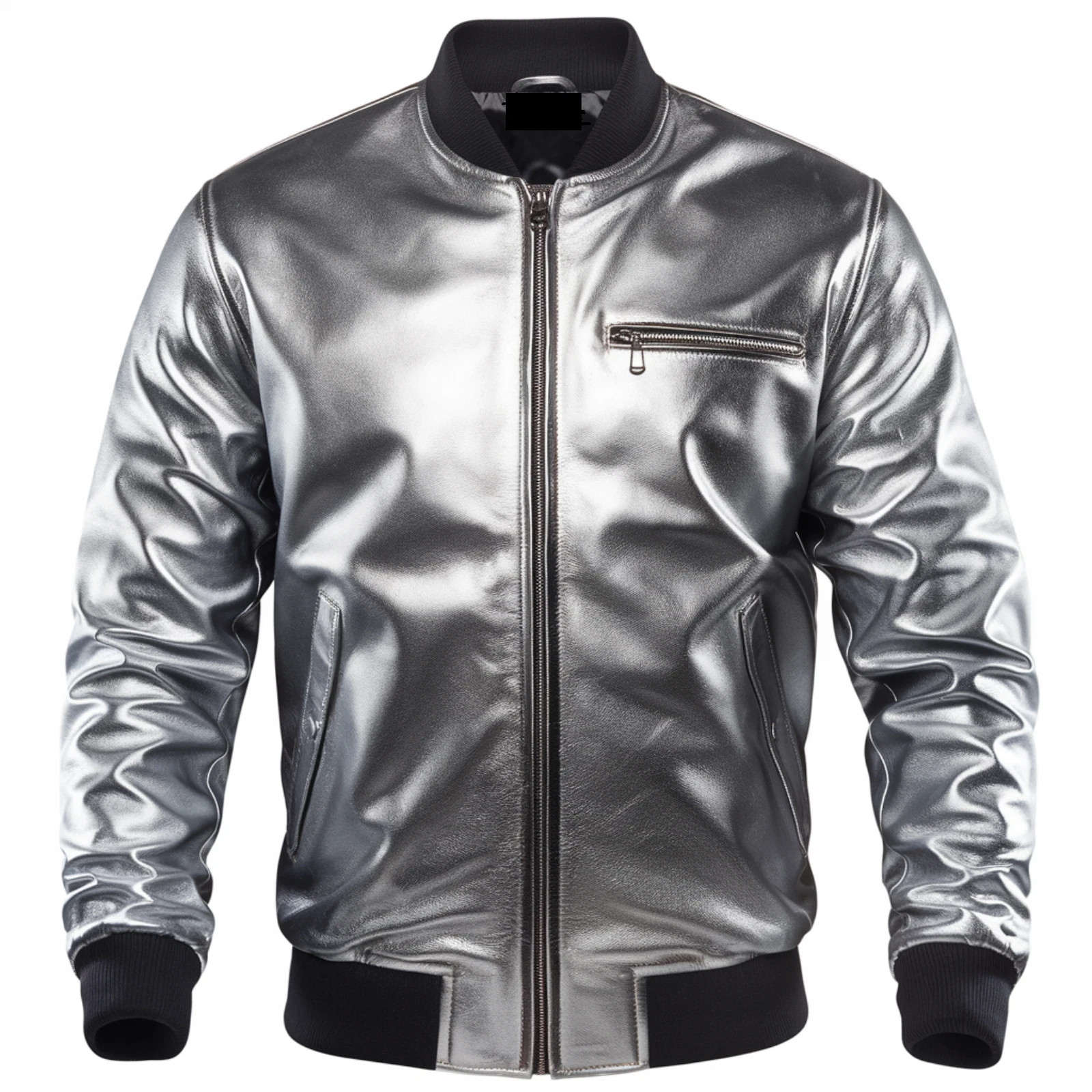 New Men's Silver Bomber Genuine Leather Classic Style Jacket XS S M L XL XXL