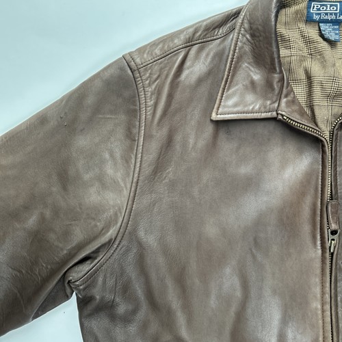 Vintage Polo Ralph Lauren Brown Butter Soft Leather Bomber Jacket w/ Pony Mens L - Picture 2 of 24