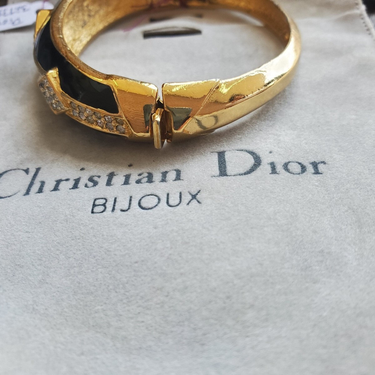Christian Dior Black & Goldtone With Rhinestone Bangle
