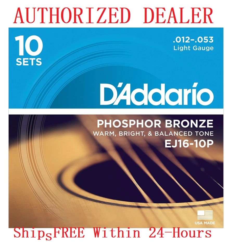 Paquete de 10 cuerdas ligeras para guitarra acústica EJ16 D'Addario EJ16-10P bronce fósforo Foto 3 de 4