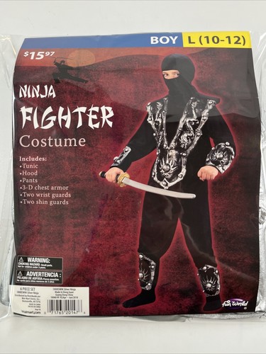 Ninja Fighter Costume 6 Piece Complete Set Halloween Black Size Large - Picture 14 of 14