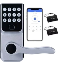 Smart Keyless Entry Door Lock, Fingerprint & Password, Silver, Biometric