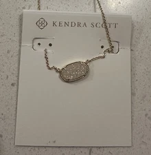 Kendra Scott Elisa Short Necklace Pendant Gold in Iridescent Drusy ✨GORGEOUS !!