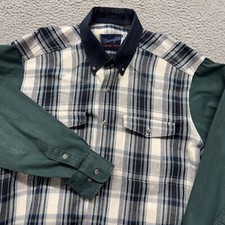Wrangler X Long Tails Shirt Mens L Green Plaid Made In USA Cowboy