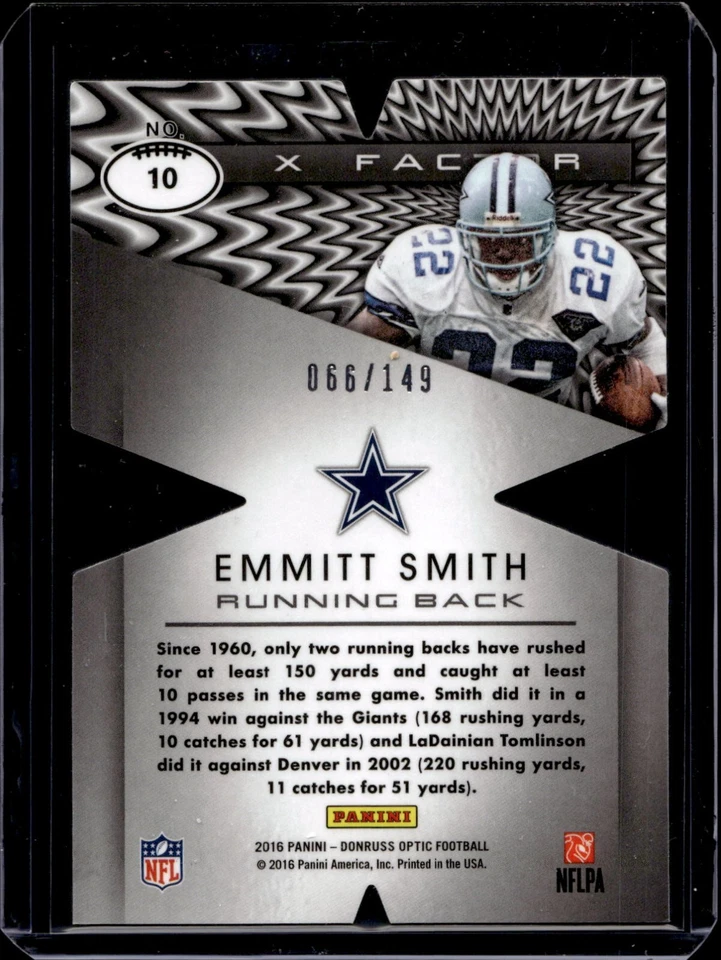 2016 Panini Optic Emmitt Smith #10 X-Fractor Blue Prizm /149 Color Match Cowboys - Image 2 of 2