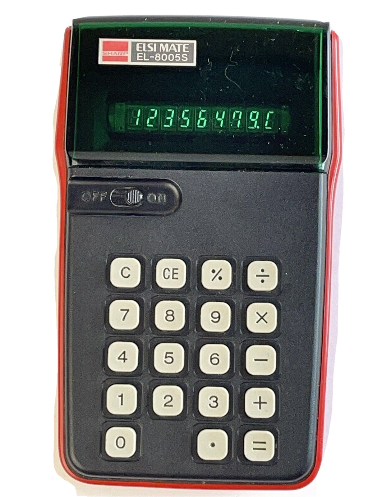 Sharp Calculator Vintage Fluorescent Bubble Display Red ELSI MATE EL 8005S /-image