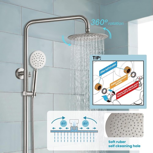 Bathroom Exposed 8"Rain Shower Faucet System Outdoor Shower Fixture Wall Mounted - Picture 29 of 287