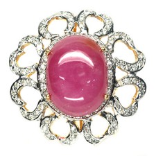 Heated 16 X 22 mm. Pink Ruby Zircon Women Ring 925 Silver 18K Gold