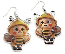 BUMBLE BEE Acrylic Wire Drop Earrings with Silver Hooks Women Accessory
