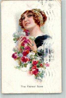 39738373 - The Fairest Rose Young Woman with a Colorful Bouquet of Roses E.A.S.B.