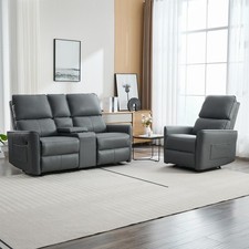 Image of MADRID 1+2 SEATER w CONSOLE MANUAL RECLINER AIR LEATHER SOFA SET