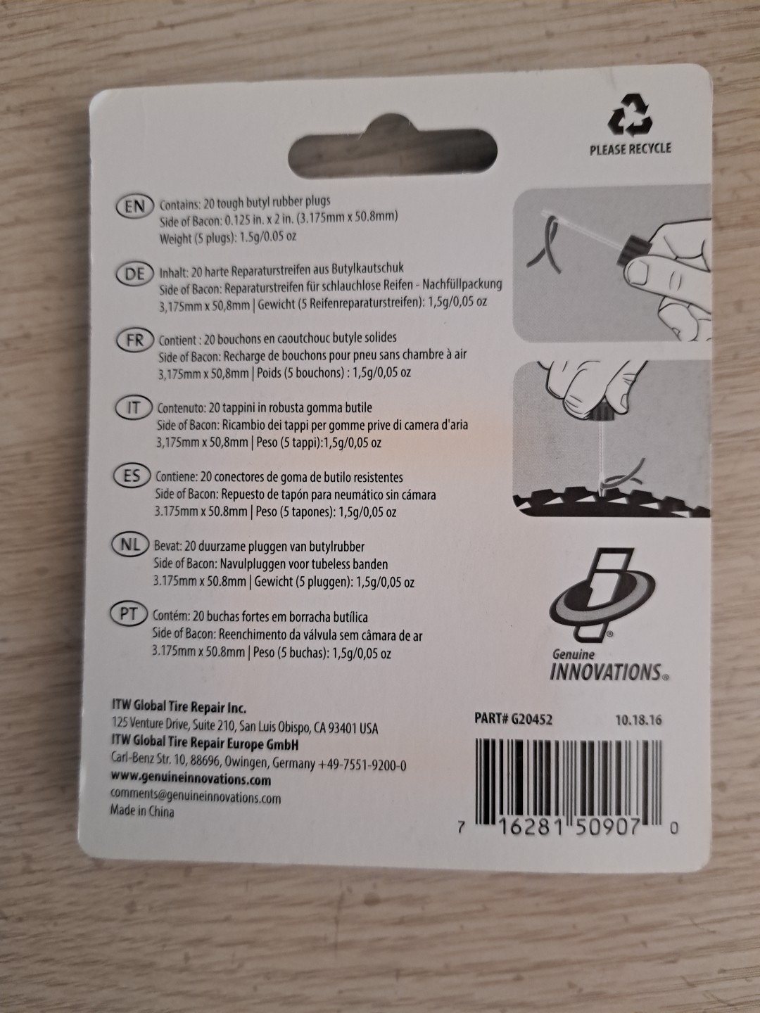 Genuine Innovations Side of Bacon Tubeless Bicycle Tire Repair Plugs