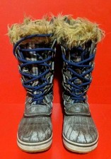 STIVALE DONNA SOREL INVERNALE ANATRA PELLE E BLU A QUADRI pelliccia sintetica taglia 7