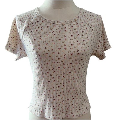 American Eagle Outfitters Ribbed Baby Tee Top Size M Micro Floral Stretch Sexy