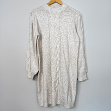 Ophelia Roe Cable Knit Sweater Dress Womens Large Oatmeal Neutral Minimalist