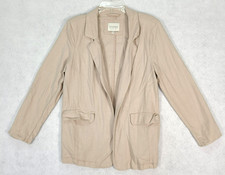 Stoosh Open Front Linen Blend Blazer Jacket Pockets Khaki Cottage Womens Large
