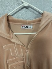 Fila Women's Pink Velour Quarter Zip Hoodie Jacket Size L
