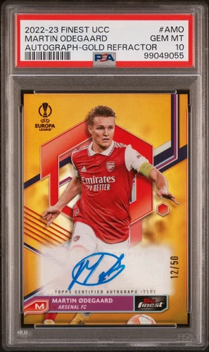 2022-23 Topps Finest UCC Martin Odegaard Gold Refractor Auto /50 PSA 10