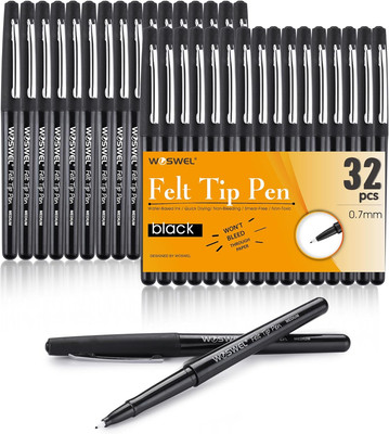 Black Felt Tip Pens, 32 Black Pens, 0.7Mm Medium Point Felt Pens, Felt Tip Marke