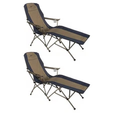 Kamp-Rite Folding Lounger Camp Chair w/Cupholders, Navy/Tan