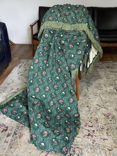 Mostyns Pair of Lined Curtains 76" Drop x 62" Wide Green Floral ~ Pencil Pleat