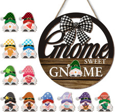 Interchangeable Spring Seasonal Welcome Gnome Hanging Sign - Farmhouse Front Doo