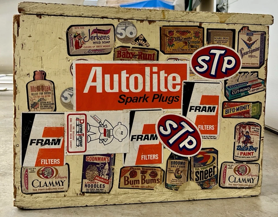 Caja de almacenamiento de madera de nostalgia pegatinas vintage años 60 maletero cofre de herramientas Foto 4 de 4