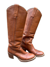 FRYE Vintage Campus Boots Women's 6B Cognac Leather Tall Pull On Black Label