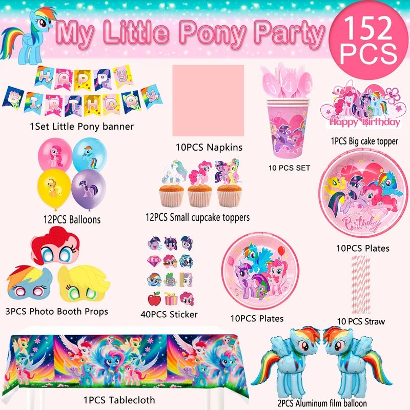 134 Piezas My Little Pony Suministros de Fiesta Little Pony Decoración de Fiesta Plato Globo Foto 2 de 4