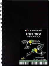 WA Portman Black Paper Sketchbook A5 (6" x 8.25") – 140 GSM Acid-Free Black Sk