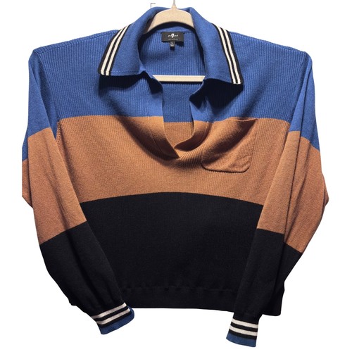 7 For All Mankind, 7 For All Mankind Colorblock Vintage Sweater Men Large Blue Brown Cashmere Blend